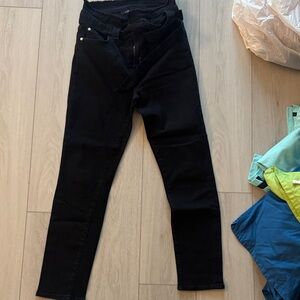 7 For All Mankind Women's Paperbag Black Skinny Jeans with Ty at waste